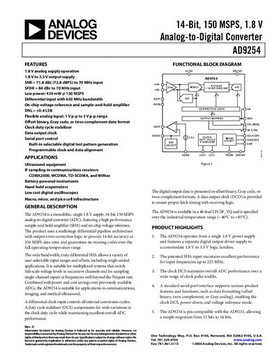 Analog Devices AD9254 Datasheet
