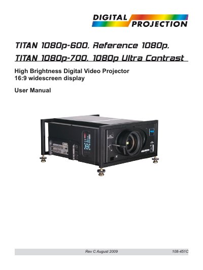 TITAN 1080p-600 Reference 1080p TITAN 1080p-700 1080p Ultra Contrast High Brightness Digital Video Projector 16:9 widescreen display User Manual - cover page
