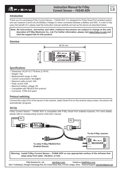 FrSky FAS40 ADV Current Sensor Instruction Manual - cover page