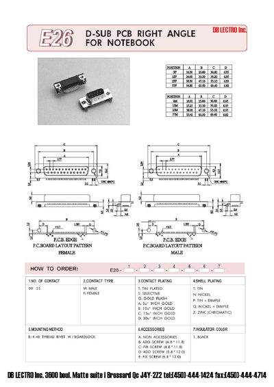 E26 D-SUB PCB RIGHT ANGLE FPR NOTEBOOK - cover page
