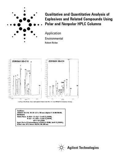 Agilent ZORBAX SB-C18/SB-CN Explosives Analysis Application Note - cover page