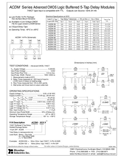 Rhombus ACDM Series Advanced CMOS Logic Buffered 5‑Tap Delay Modules Datasheet - cover page