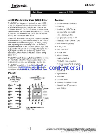 Intersil EL7457 Quad CMOS Driver Datasheet - cover page