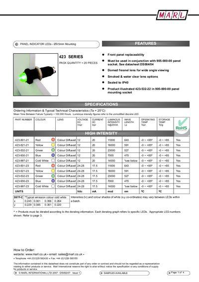 MARL 423 SERIES PACK QUANTITY = 20 PIECES - cover page