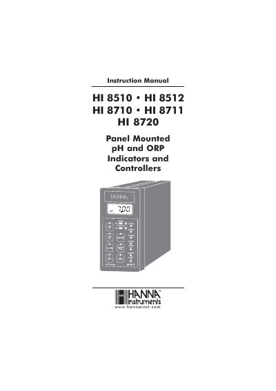 Hanna Instruments HI 8510/8512/8710/8711/8720 pH and ORP Indicators and Controllers Instruction Manual