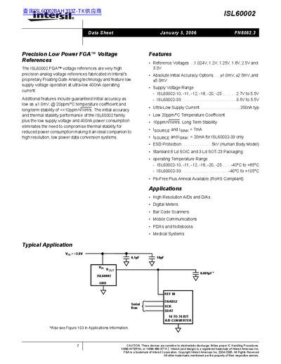 Intersil ISL60002 Precision Low Power Voltage References Datasheet - cover page