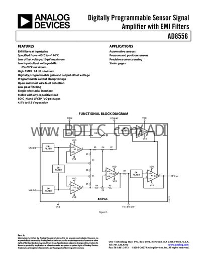 Analog Devices AD8556 Sensor Signal Amplifier Datasheet - cover page