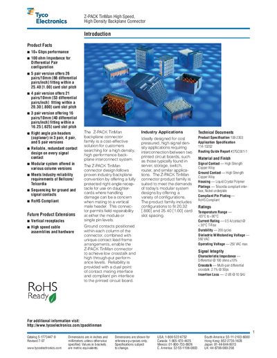 Tyco Z-PACK TinMan High Speed High Density Backplane Connector Product Catalog - cover page