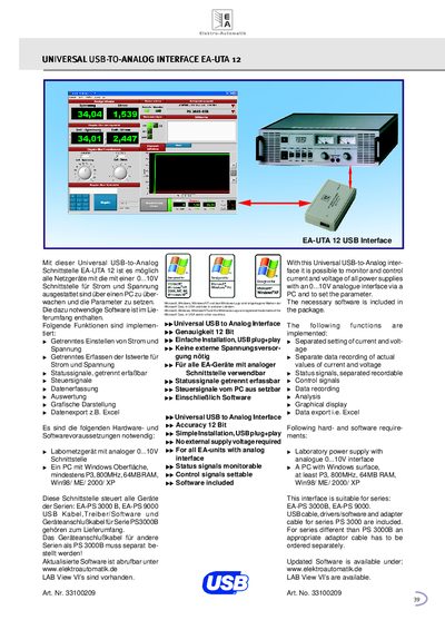 EA Elektro-Automatik EA-UTA 12 Universal USB-to-Analog Interface Product Leaflet - cover page