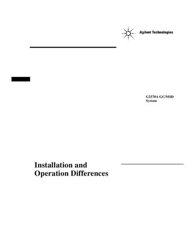 Agilent G2570A GC/MSD System Installation and Operation Differences Guide - cover page