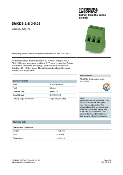 Phoenix Contact SMKDS 2,5/3-5,08 Datasheet - cover page
