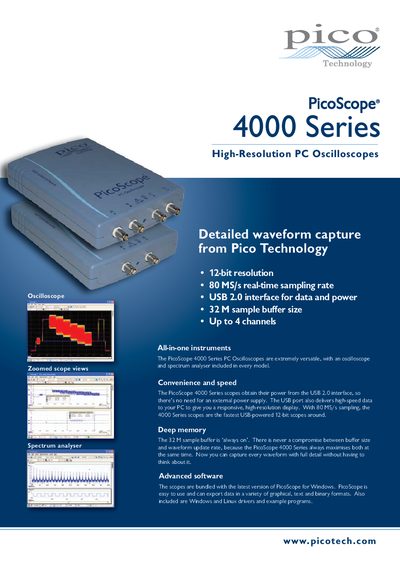 Pico Technology 4000 Series Oscilloscope Product Leaflet - cover page