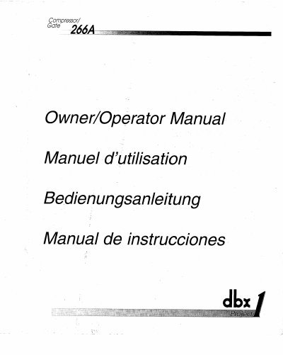 dbx 266A Compressor/Gate Owner/Operator Manual - cover page