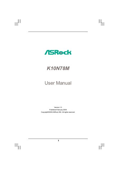 ASRock K10N78M Motherboard User Manual - cover page