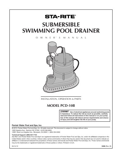 Sta-Rite PCD-10B Submersible Swimming Pool Drainer Owner's Manual - cover page