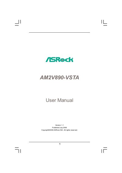 ASRock AM2V890-VSTA Motherboard User Manual - cover page