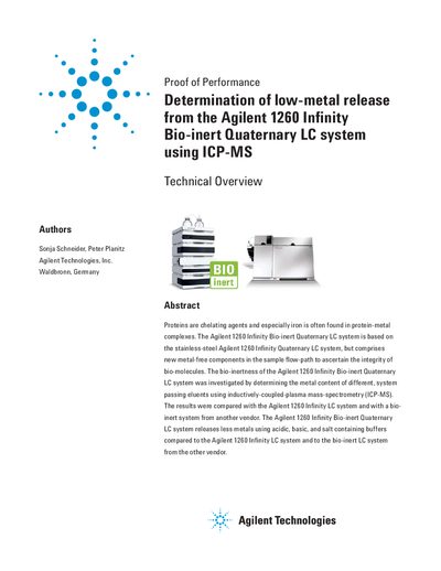 Agilent 1260 Infinity Bio-inert Quaternary LC System Metal Release Technical Overview