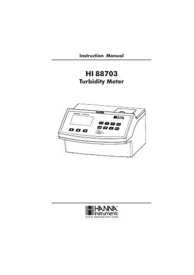 Hanna Instruments HI 88703 Turbidity Meter Instruction Manual - cover page