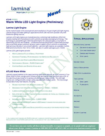 Lamina ATLAS Warm White LED Light Engine User Manual - cover page
