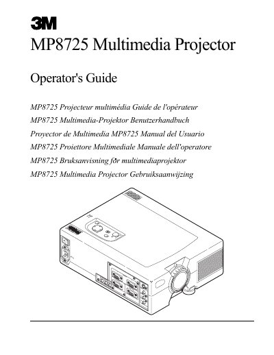 3M MP8725 Multimedia Projector Operator's Guide - cover page