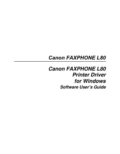 Canon Faxphone L80 Printer Driver User Manual - cover page