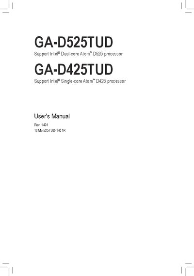 Gigabyte GA-D525TUD/GA-D425TUD Motherboard User Manual - cover page