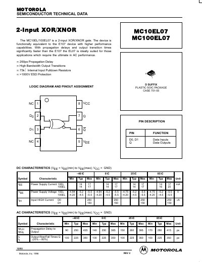 Motorola MC10EL07/MC100EL07 Datasheet - cover page