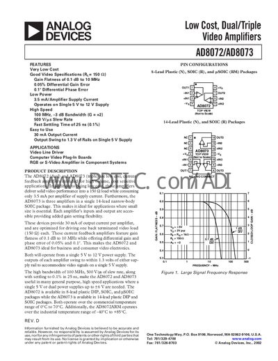 Analog Devices AD8072/AD8073 Datasheet - cover page