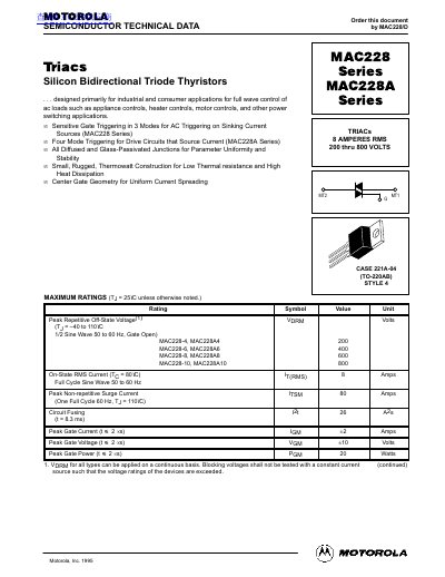 MOTOROLA MAC228 Series/MAC228A Series handbook - cover page