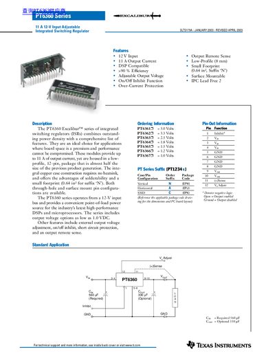 Texas Instruments SLTS179A PT6360 Series Integrated Switching Regulator Datasheet