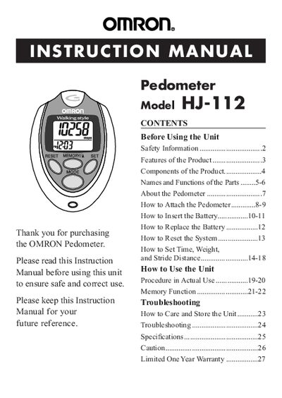 OMRON HJ-112 Pedometer User Manual - cover page