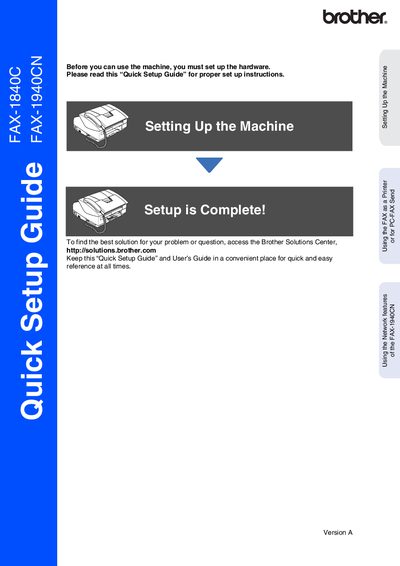 Brother FAX-1840C/1940CN Quick Setup Guide - cover page