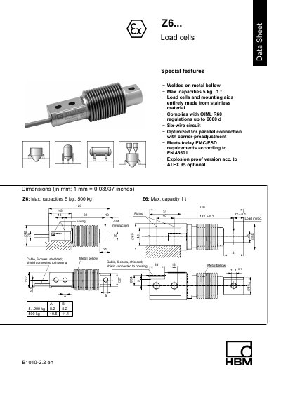 HBM Z6 Load Cells Data Sheet - cover page