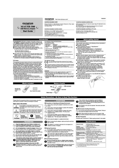 Olympus MAUSB-500 USB Memory Adapter Start Guide - cover page
