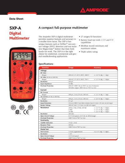 Amprobe 5XP-A Digital Multimeter Datasheet - cover page