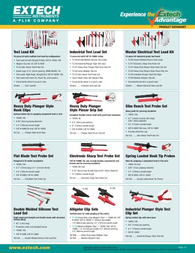 EXTECH Test Lead Kit Product Data Sheet - cover page
