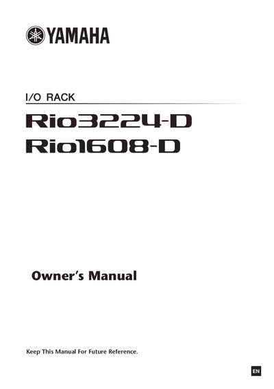 Yamaha Rio3224-D/Rio1608-D I/O Rack Owner's Manual - cover page