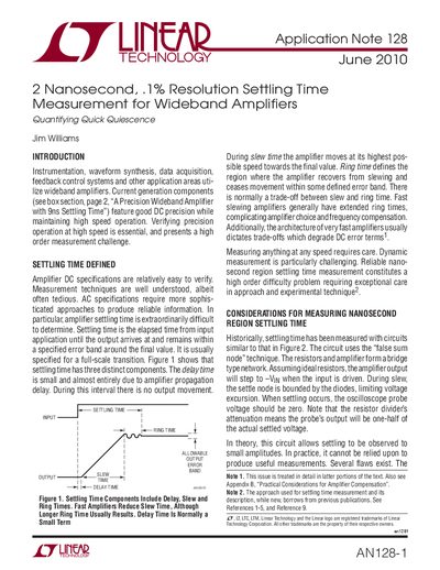 Linear Technology AN128 Application Note 128 Wideband Amplifier Settling Time Measurement - cover page