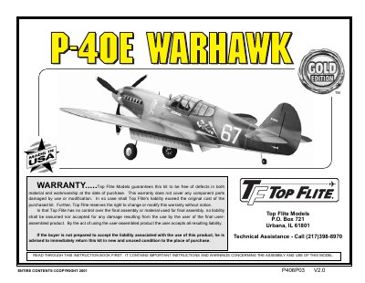 Top Flite P-40E Warhawk Assembly and Operation Manual - cover page