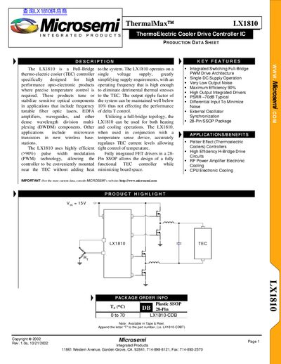 Microsemi LX1810 Data Sheet - cover page