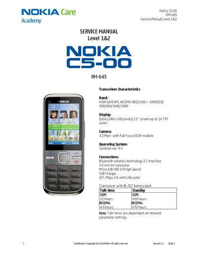 NOKIA C5-00 RM-645 Service maual - cover page