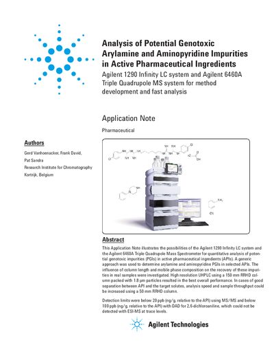 Agilent 1290 Infinity LC and 6460A MS Application Note for PGI Analysis - cover page