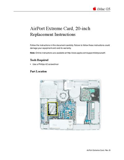 Apple iMac G5 AirPort Extreme Card 20-inch Replacement Instructions - cover page