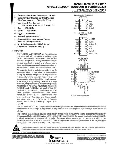 Texas Instruments TLC2652 TLC2652A TLC2652Y Datasheet - cover page