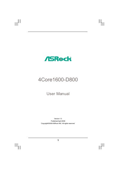 ASRock 4Core1600-D800 Motherboard User Manual - cover page