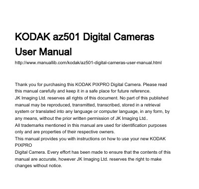 Kodak az501 Digital Camera User Manual