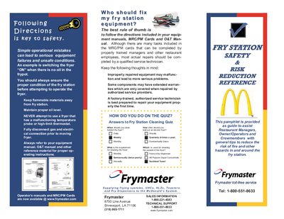 Frymaster 8700 Line Avenue Fry Station Safety and Maintenance Guide - cover page