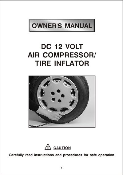 Caution DC 12V DC Air Compressor/Tire Inflator User Manual - cover page