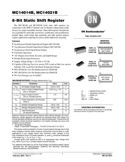 ON Semiconductor MC14014B, MC14021B Datasheet - cover page