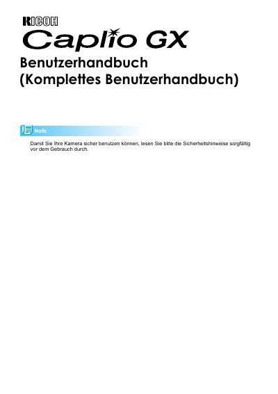 Ricoh Caplio GX User Manual - cover page